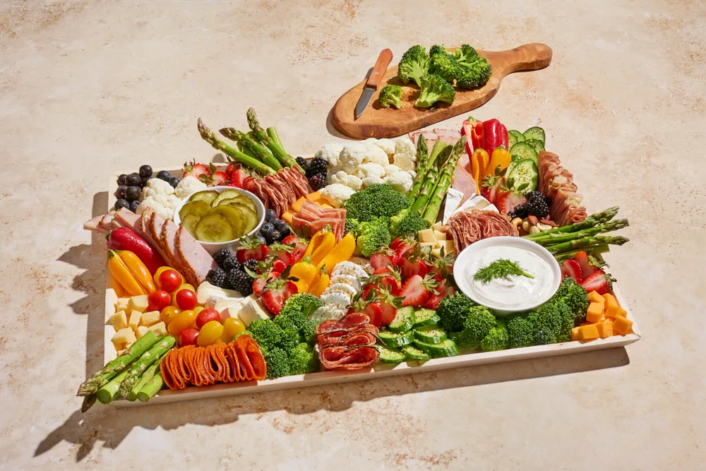 The Keto board weighted toward proteins and cheeses